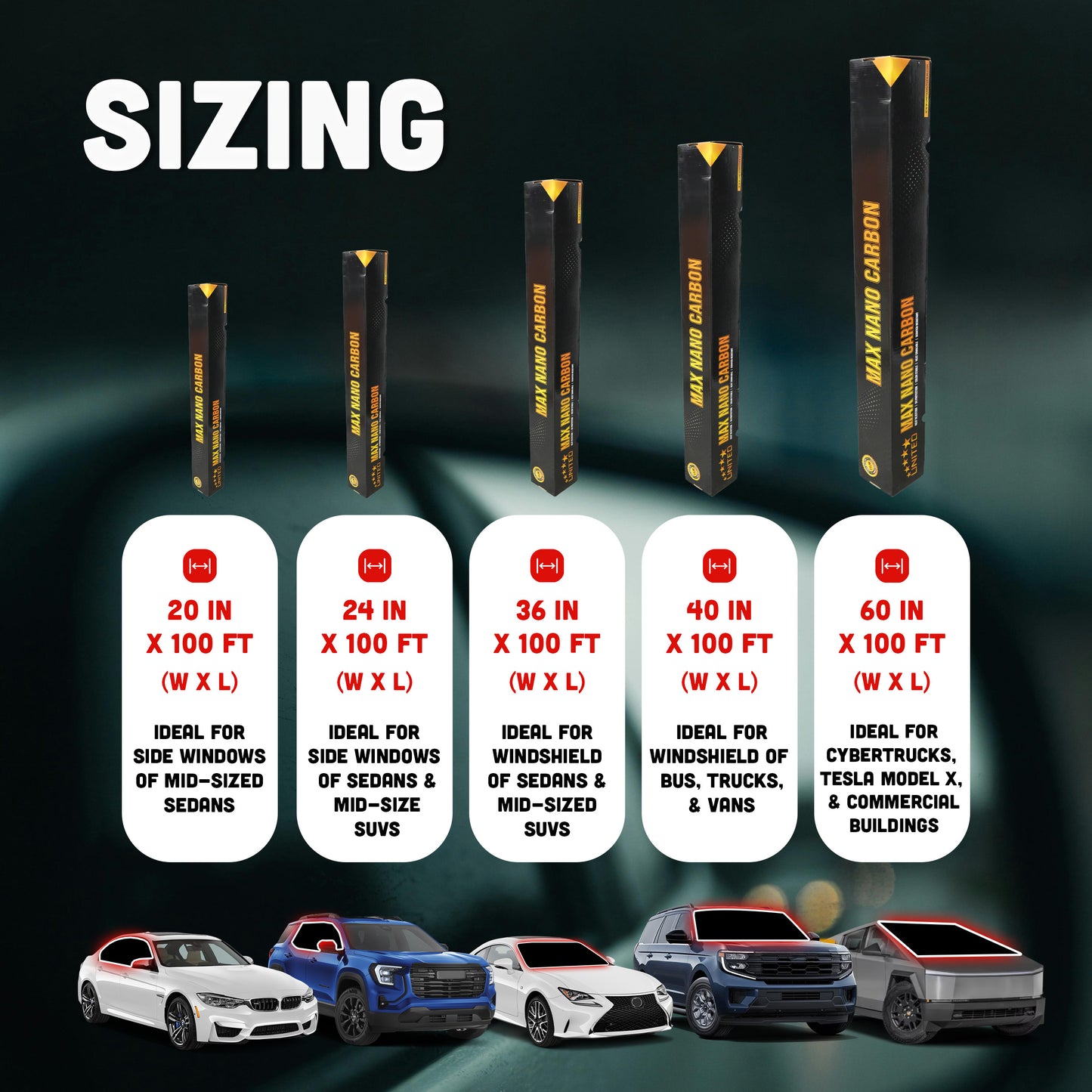 MAX NANO Carbon 2PLY Window Tint Film | 2 mil | 35-75% IR Rejection (Wide Spectrum)