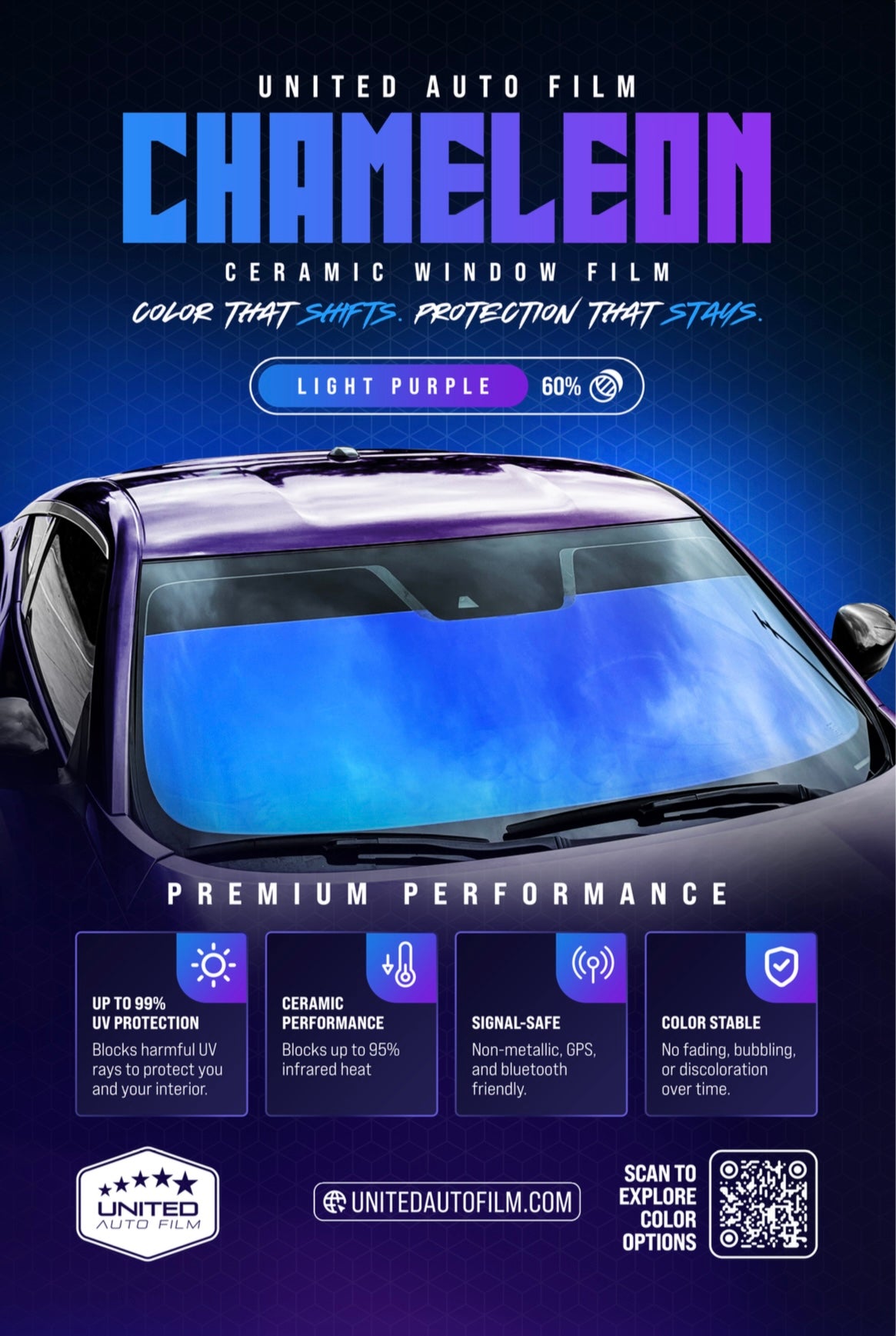 Chameleon Ceramic Window Film - Light Blue Purple 60%
