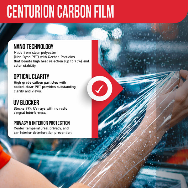 FREE SAMPLE - CENTURION Carbon Window Tint Film | 2-PLY Charcoal | 1.5mil | 30-40% IR Rejection