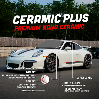 CERAMIC PLUS 2-Ply Window Tint Film | 2 mil | 90-97% IR Rejection
