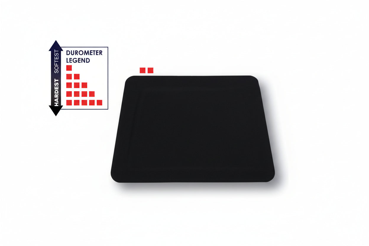 Black hard card squeegee with a durometer legend on a white background