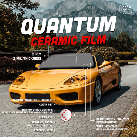 QUANTUM CERAMIC 2-Ply Window Tint - 2mil - 90% IR Rejection - Super Shrinkage