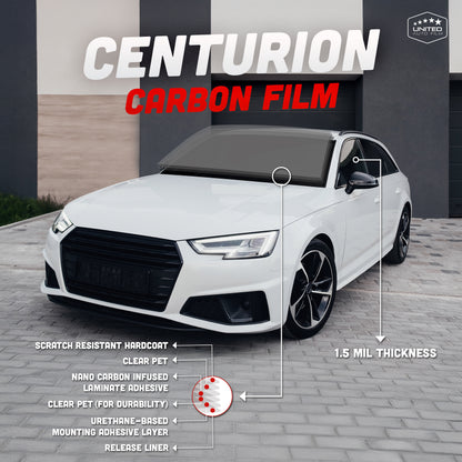 CENTURION Carbon Window Tint Film | SUPER EASY SHRINKING | 2-PLY Charcoal | 1.5mil | 30-40% IR Rejection