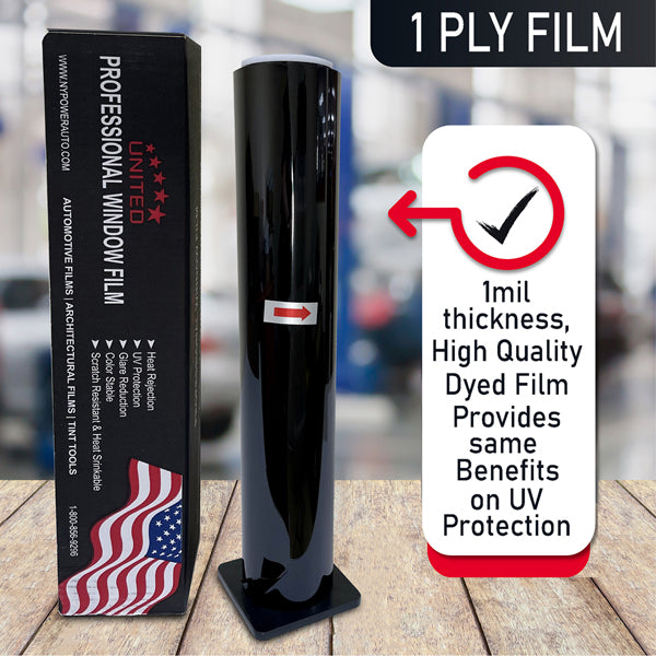 PROFESSIONAL 1-Ply Dyed Window Tint Film with Extra Glue (Upgraded 1-Ply)